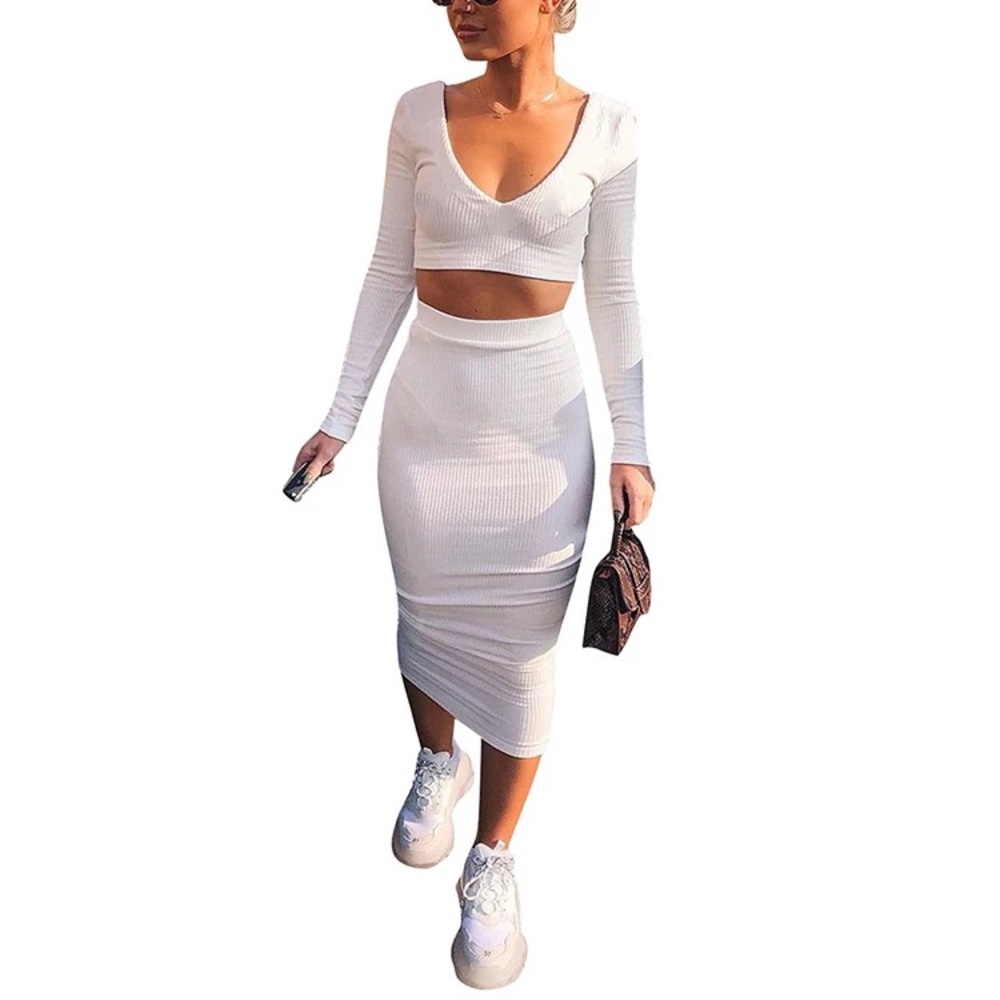 (Last 1)Long sleeve crop top & bodycon midi skirt - Picture 4 of 12